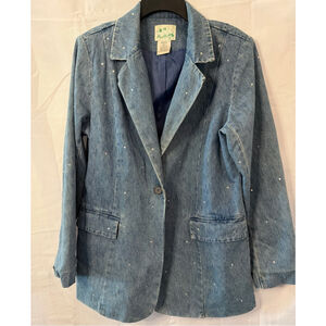 Quacker Factory Whimsical Embellished Denim Blazer Rhinestones M Vintage QVC